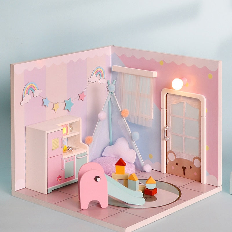 Puppenhausmöbel Diy Miniatur 3D Holzminiaturen Puppenhaus Spielzeug für Kinder Geburtstagsgeschenke Casa Kitten Diary H013