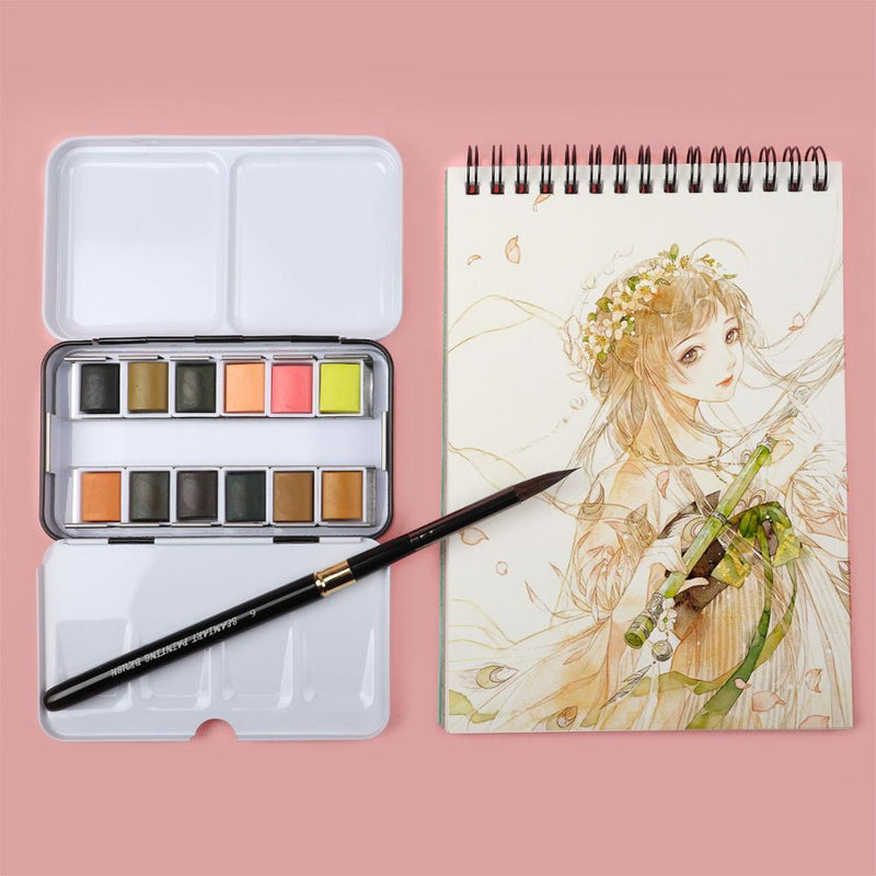 SeamiArt, caja de lata de 12 colores, piel de acuarela sólida, pintura de Color agua para dibujos animados y retratos, pintura, suministros de arte de dibujo