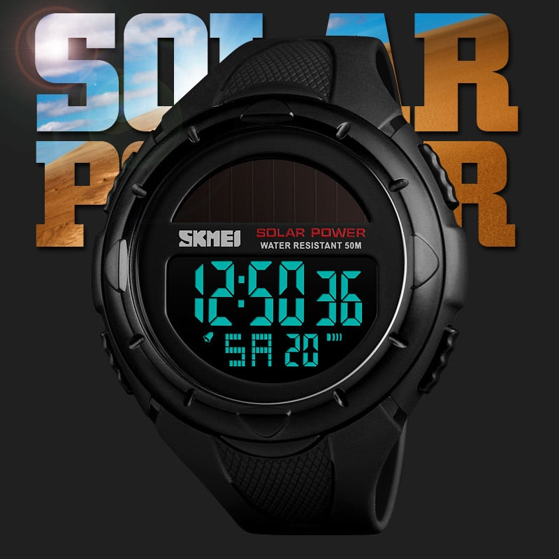 SKMEI Military Sport Watches Men Solar Power Outdoor Shock Digital Watch Chrono 50M Water Resistant Wristwatches reloj deportivo