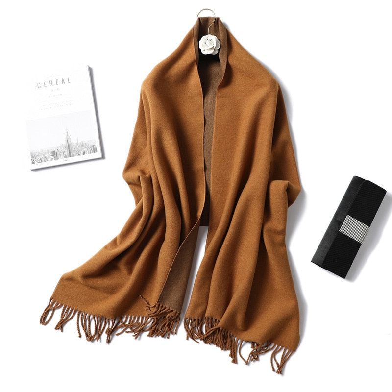 Winter Cashmere Scarf Women Thick Warm Shawls Wraps Lady Solid Scarves Fashion Tassels Pashmina Blanket Quality Foulard 2022 New