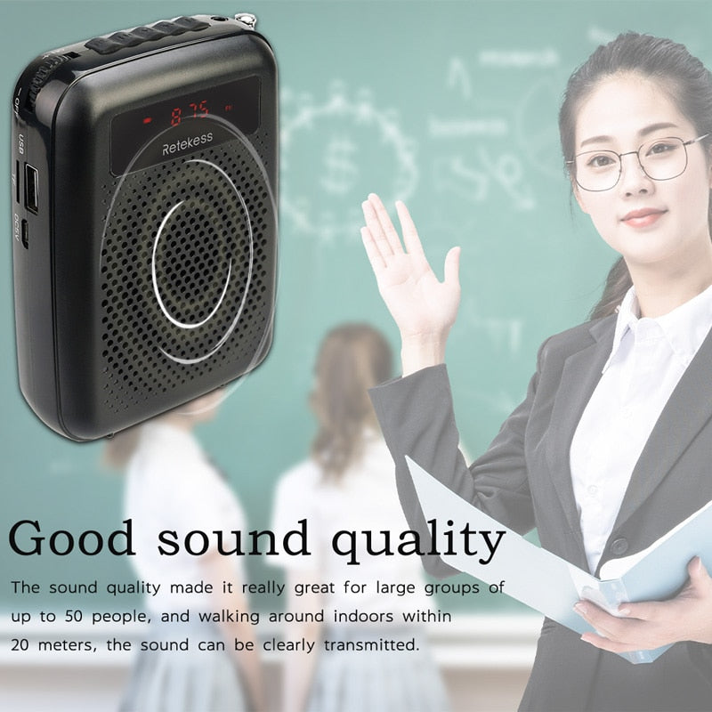 RETEKESS PR16R Megaphone Portable Voice Amplifier Microphone Speaker 12W FM Recording Mp3 Player FM Radio Tour Guide Teaching