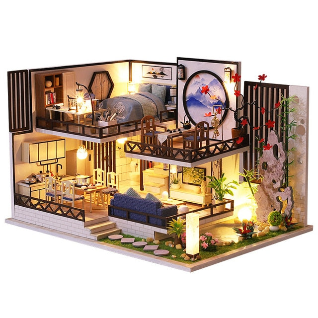 Kit de casa de muñecas CUTEBEE con muebles, luces Led, casa en miniatura Diy para construir una casa de muñecas pequeña, tiempo acogedor para niños, juguete para regalo