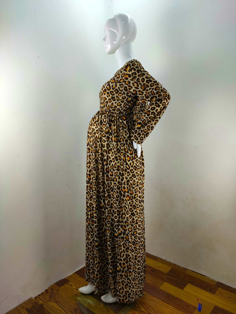 Fashion Maternity Dresses Photography Props Leopard Pregnancy Dress Long Sleeve Maternity Clothes For Pregnant Women Photo Shoot