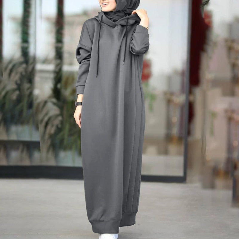 Women's Hooded Pullovers ZANZEA 2022 Fashion Winter Hoodies Casual Long Sleeve Maxi Vestidos Female Drawstring Robe