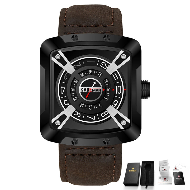 KADEMAN Top Brand Luxury Men Watches Waterproof Sport Square Leather Strap Quartz Watch Casual Wristwatch Male Relogio Masculino