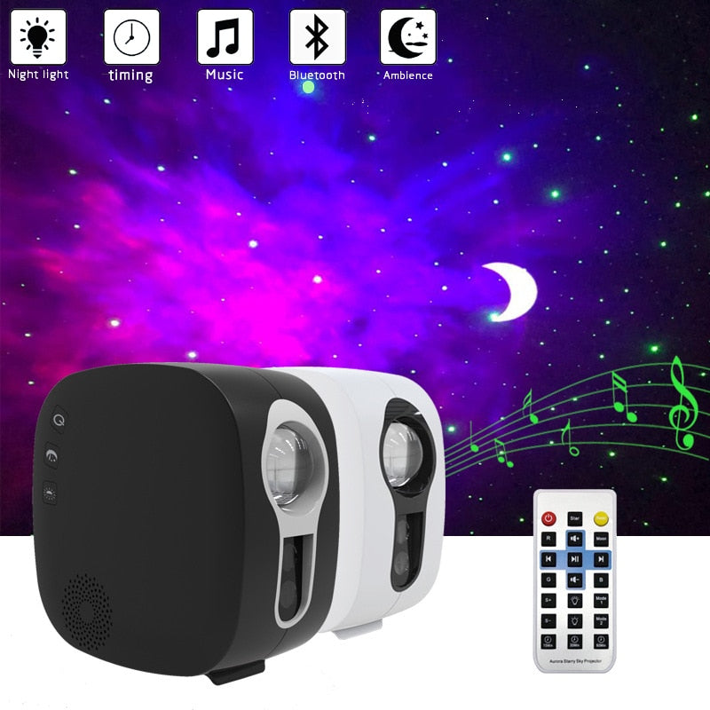 Proyector de cielo estrellado con Bluetooth, proyector de luz nocturna LED, Galax, nebulosa, océano, música, altavoz, Control, proyector de estrellas, lámpara de noche de Luna