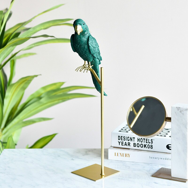 Nordic Creative Resin Simulated Animal Parrot Bird Crafts Ornaments Gold Modern Home Desktop Decoration Miniature Figurines