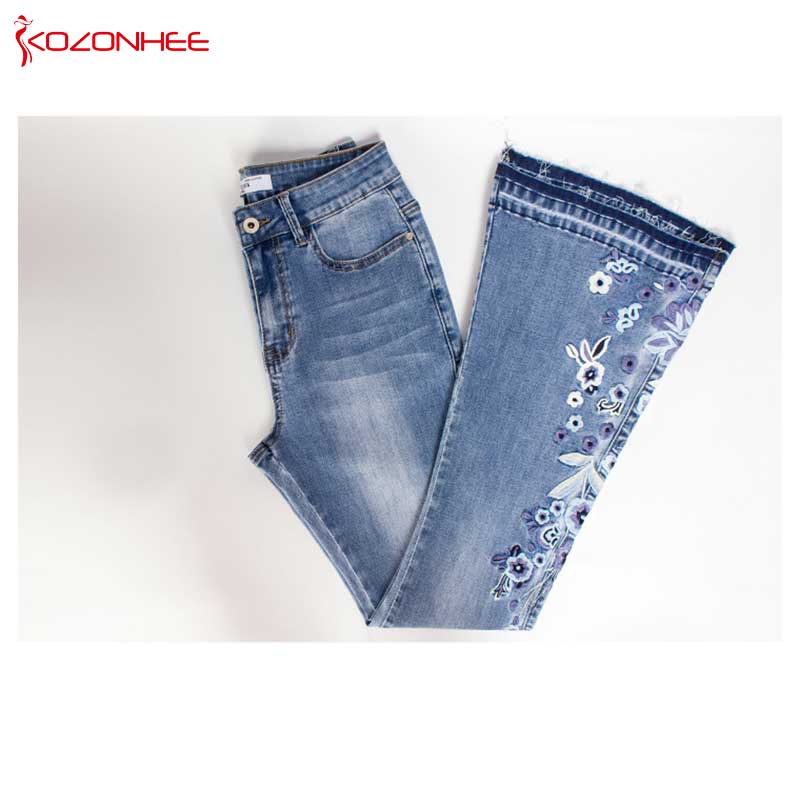 Embroidery Stretching Flare Jeans Women Elasticity Bell-Bottoms Jeans For Girls Light Blue Trousers women Jeans Large Size