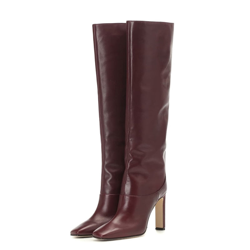 Botas KemeKiss de talla grande 34-43 hasta la rodilla para mujer, nuevo diseño de piel, zapatos cálidos de invierno, Botas de tacón alto a la moda para mujer, calzado para mujer