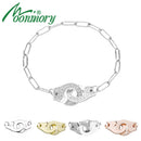 Moonmory 100 % echtes 925er Sterlingsilber Europäische Kette Handschelle Armband Menottes Handschellen-Armband für Damen Schmuck