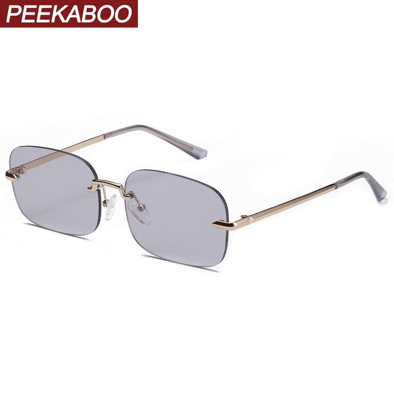 Peekaboo gold square frame sunglasses rimless men metal grey green retro sun glasses for women frameless uv400 light color