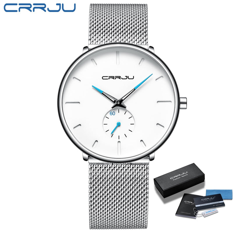 CRRJU Fashion Blue Men Watch Top Luxury Brand Minimalist Ultra-thin Quartz Watch Casual Waterproof Clock Relogio Masculino