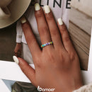 BAMOER 925 Sterling Silver Rainbow Heart Finger Ring for Girl, Women Stackable Silver Ring with Mini Hearts Trendy Party Jewelry