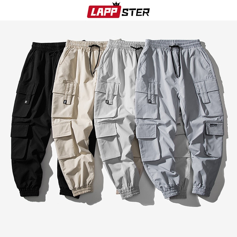 LAPPSTER, pantalones de chándal con bordado negro para hombre, ropa de calle 2022, pantalones Cargo, pantalones de chándal con bolsillo para hombre, pantalones tácticos grises de talla grande