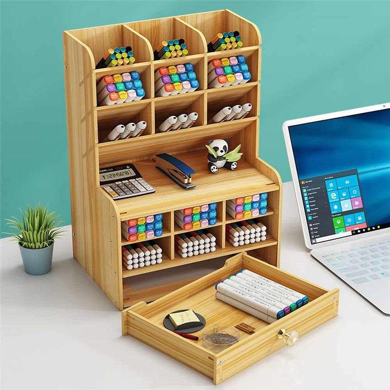 2021 Creative Multi-function Wooden Desktop Pen Holder Office School Stationery Storage Stand Case Desk Pen Pencil Organizer