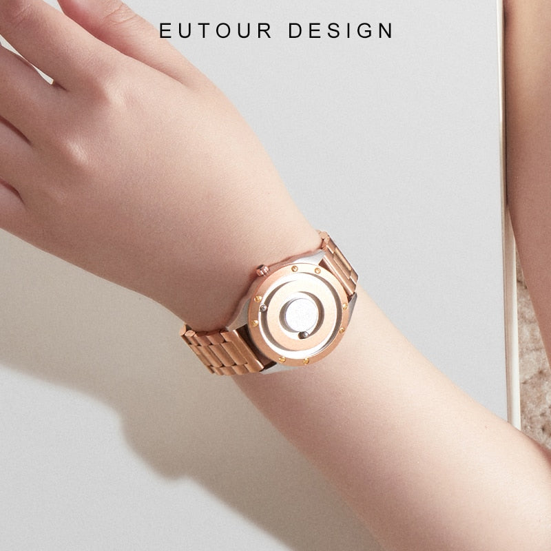 EUTOUR 2022, recién llegado, par de hombres y mujeres, reloj magnético de cuarzo con rodamiento de bolas sin vidrio, pulsera de acero inoxidable