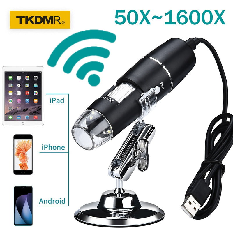 1600X 1000X Wifi electrónico de mano portátil Digital USB interfaz electrónica estéreo microscopios 8 LED soporte para Android IOS PC