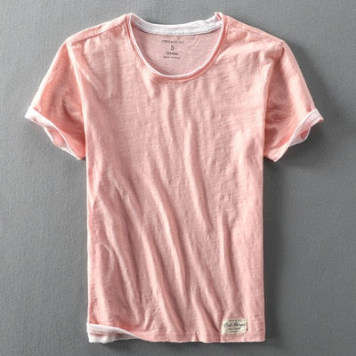 Men Summer Fashion Brand Japan Style Bamboo Cotton Solid Color Short Sleeve T-shirt Male Casual Simple Thin White Tee Tshirts