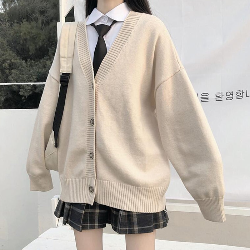 Japanese fashion College jk Loose V-neck Cardigan 2022 New Sweater Female Outer Wear JK Sweater Coat japanese school uniform
