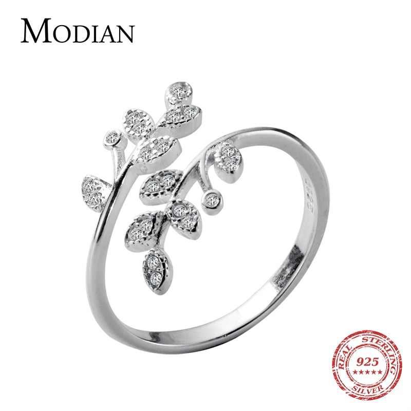 Modian Dazzling Zircon Tree Branch Leaves Sterling Silver 925 Ring for Women Free Size Ring Luxury Engagement Gift Fine Jewelry