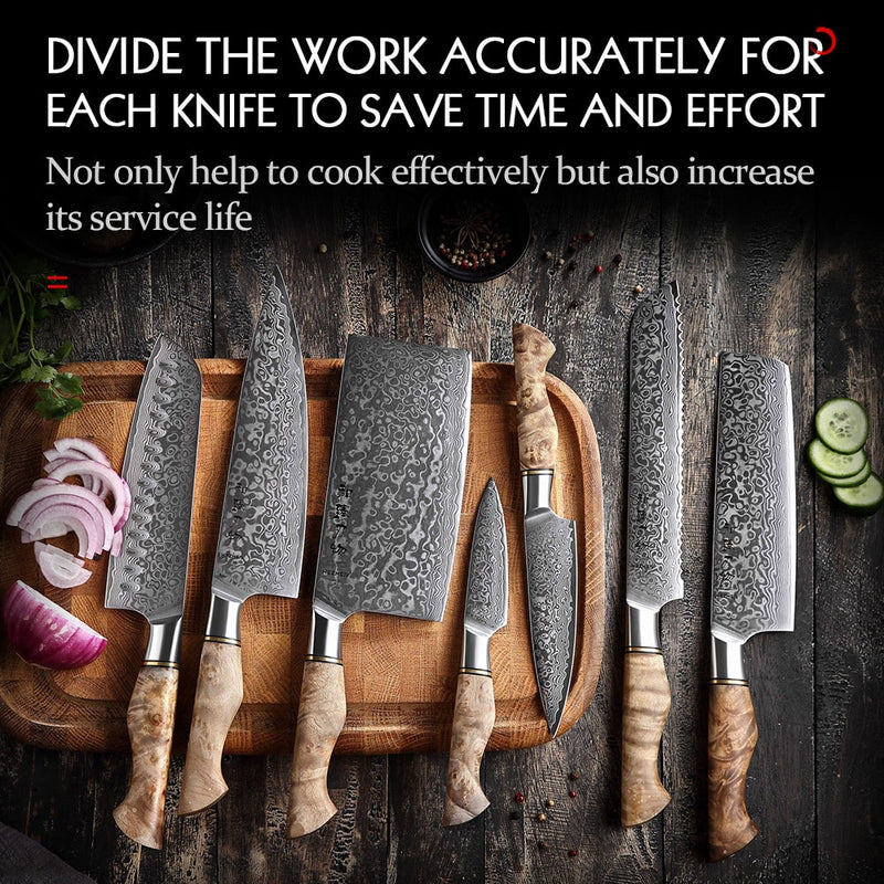 HEZHEN Kitchen Knife Set 1-7PC Damascus Steel knives Chef Knife Kitchen Accessories Professional Chef knives Cooking Tools