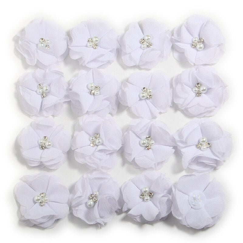 240PCS 5.5cm 2" Pearl Cluster Rhinestone Center Chiffon Hair Flower Hand Sewing Flower Boutique For Baby Headbands