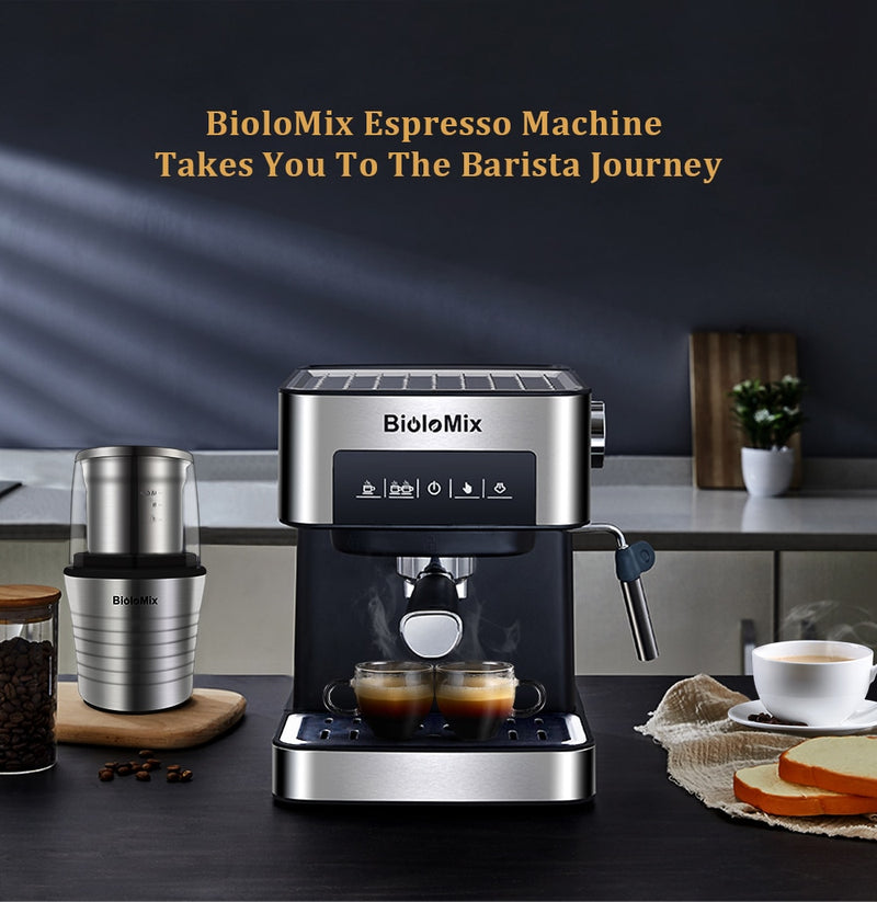 BioloMix 20 Bar italienische Espresso-Kaffeemaschine mit Milchaufschäumer für Espresso, Cappuccino, Latte und Mokka