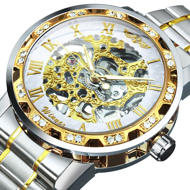 Winner Transparent Diamond Mechanical Watch Skeleton Wrist Watch for Men Top Brand Luxury Watches Unisex Size Clock reloj hombre