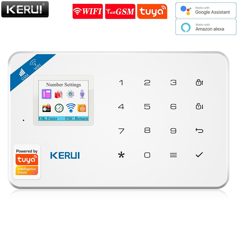 KERUI Smart Home Security Alarm System Wireless WiFi GSM Tuya Control App 1.7 Inch Color Screen Operation Voice Prompt Host