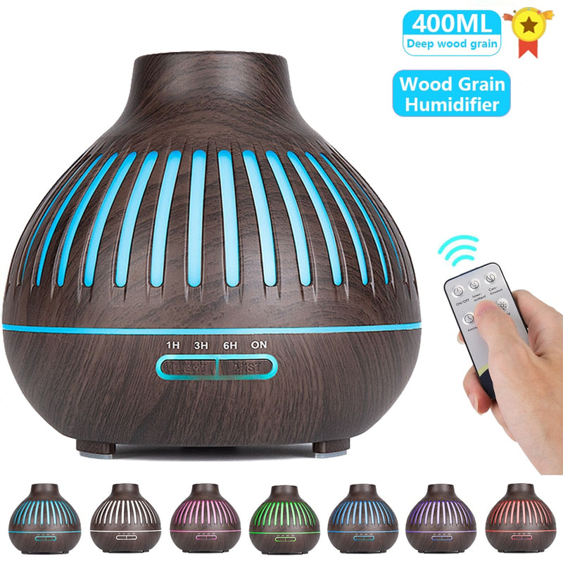 Neuer 500-ml-Diffusor für ätherische Öle aus Holz, Ultraschall-USB-Luftbefeuchter mit 7-farbigen LED-Leuchten, Fernbedienung, Büro, Zuhause, Diffusor