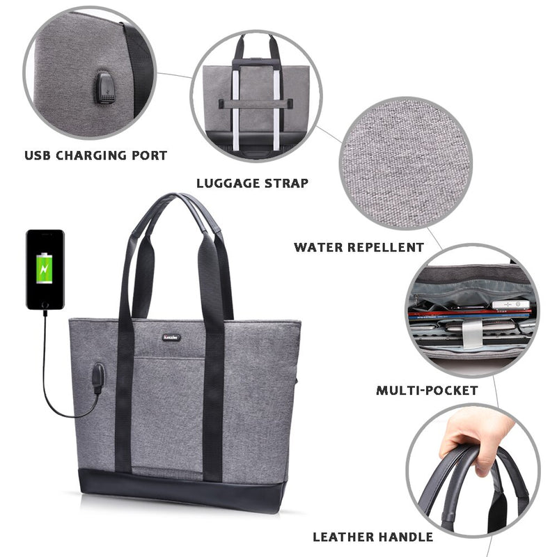 Bolso de mano para ordenador portátil, maletín grande de 15,6 pulgadas con puerto de carga USB, bolso elegante repelente al agua para mujer para negocios/escuela