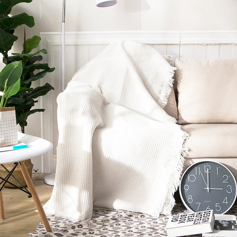 Manta de sofá de estilo europeo, manta blanca de ocio de punto de panal geométrico, manta gruesa antideslizante para sofá, mantas, colcha