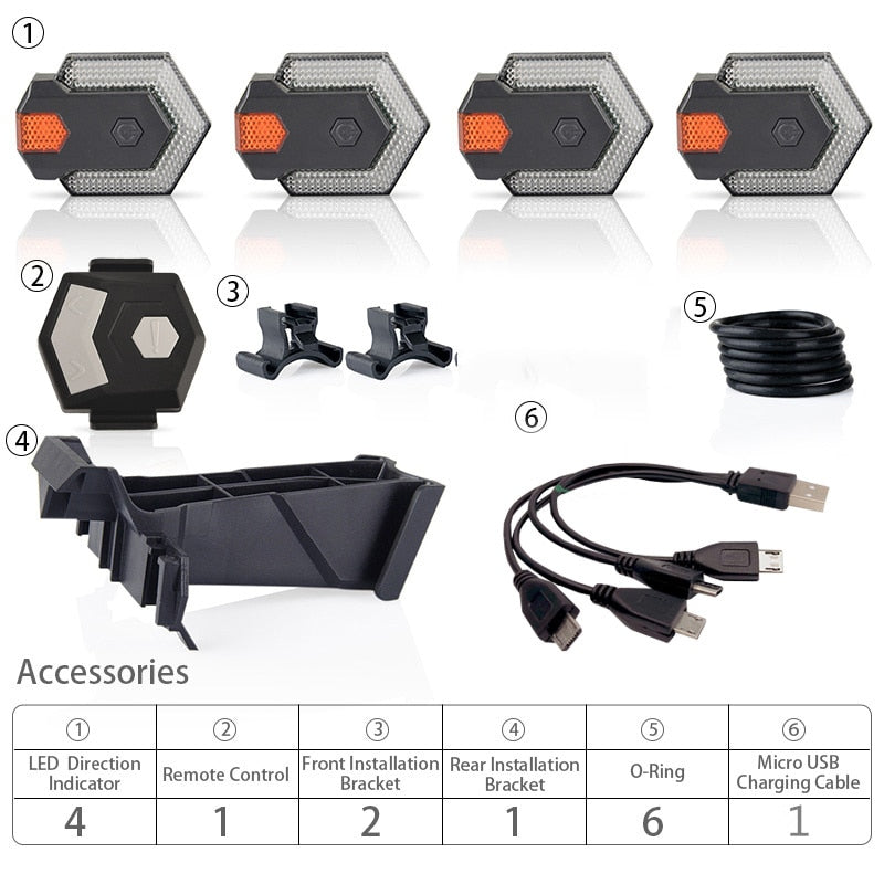 Bike Light Smart Wireless Remote Control Bike Turn Signals Front and Rear Light Cycling Safety Warning LED Tail Lights