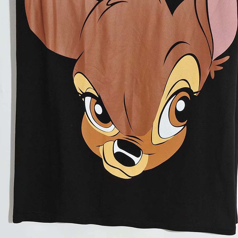 Disney T-Shirt Vintage Sleeveless Shoulder Pad Bambi Deer Cartoon Print Harajuku Women T-Shirt O-Neck Chic Cotton Tee Top Female