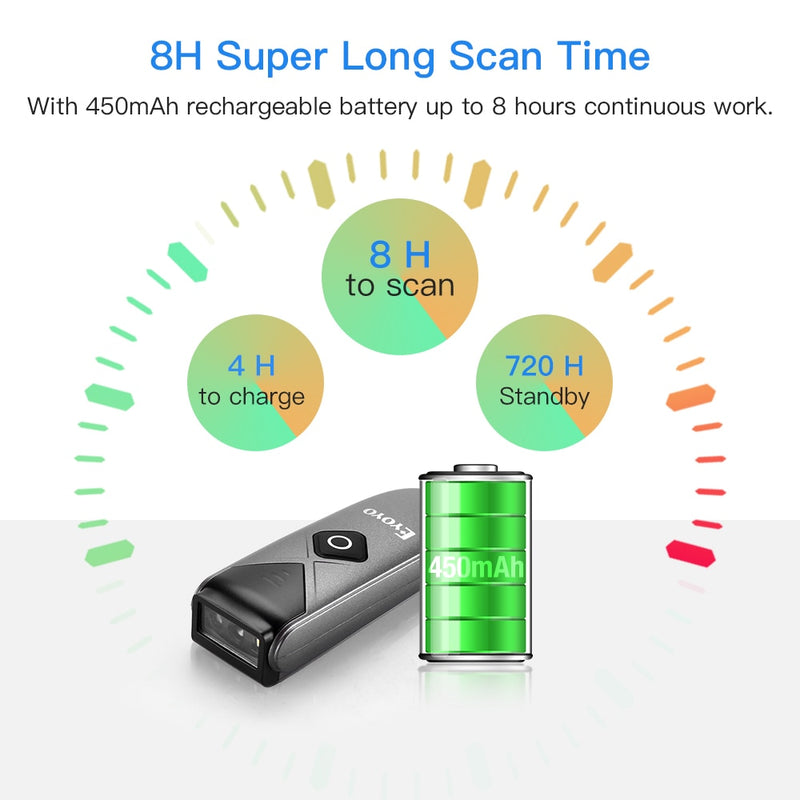 Eyoyo EY-015 Mini-Barcode-Scanner USB verkabelt Bluetooth Wireless 1D 2D QR PDF417 Barcode für IPad IPhone Android Tablets PC