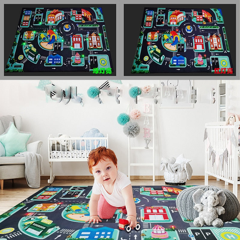 Children Play Mat LED Lighter Rode Rugs For Kid Play Children Carpets Climb Puzzle Present Fashion Floor Mat Car Birthday Gift