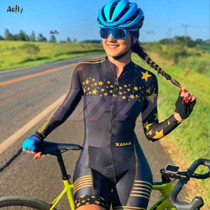 Women XAMA Pro Cycling Jumpsuit Long Sleeve Bike Skinsuit Bodysuit MTB Cycling Clothing Jumper Undefined
