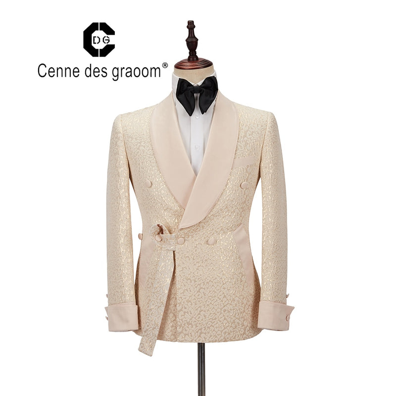 Cenne Des Graoom New Men Suit Tailor-Made Costume 2 Pieces Blazer Pants Shawl Lapel Satin Wedding Party Groom Tuxedo On Stage