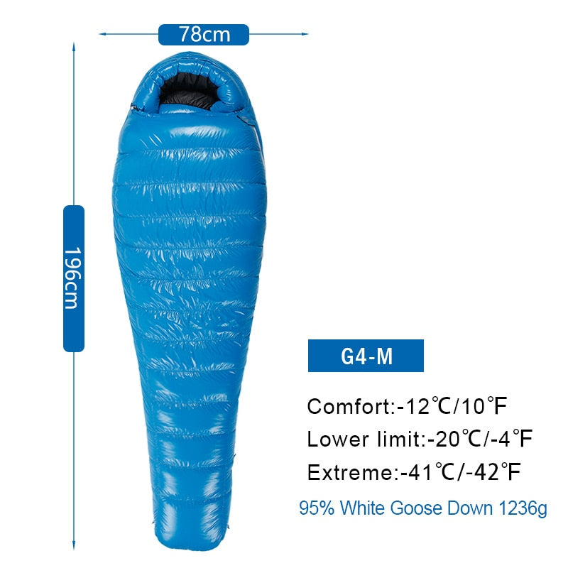 AEGISMAX 95% plumón de ganso blanco momia Camping saco de dormir frío invierno ultraligero diseño deflector Camping empalme FP800 G1-G5