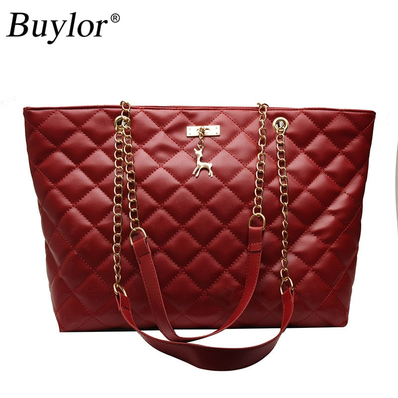 Buylor Luxury Handbags Women Big Bags Designer PU Leather Large Capacity Handbag Brand Chain Shoulder Messenge Office Lady Bag