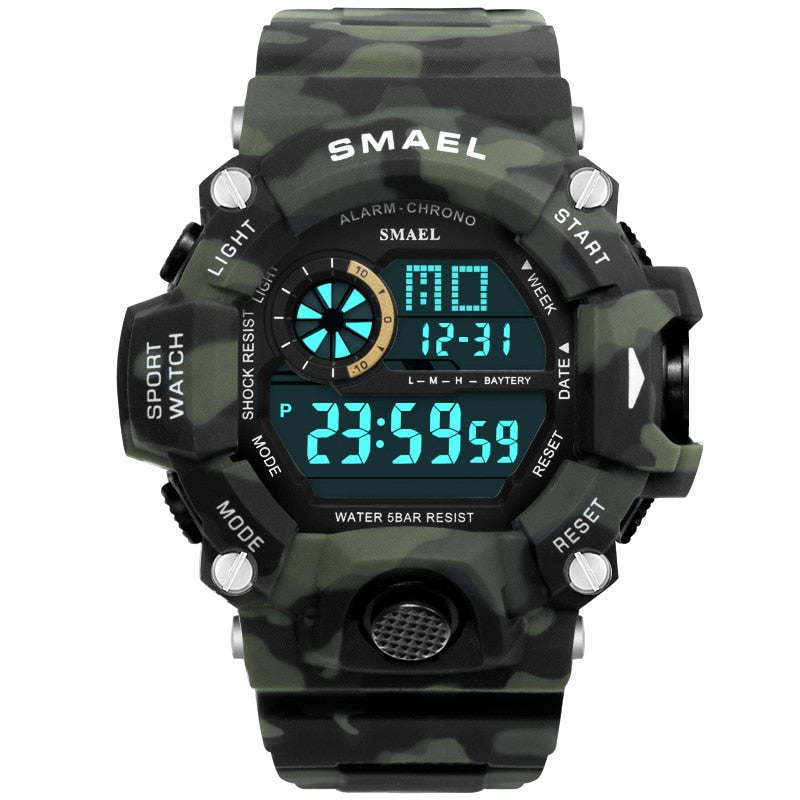 Men Watch 50m Waterproof SMAEL Luxury Watch Men LED Luminous Watches Camouflage Watch Band 1385C Digital Wristwatches Military