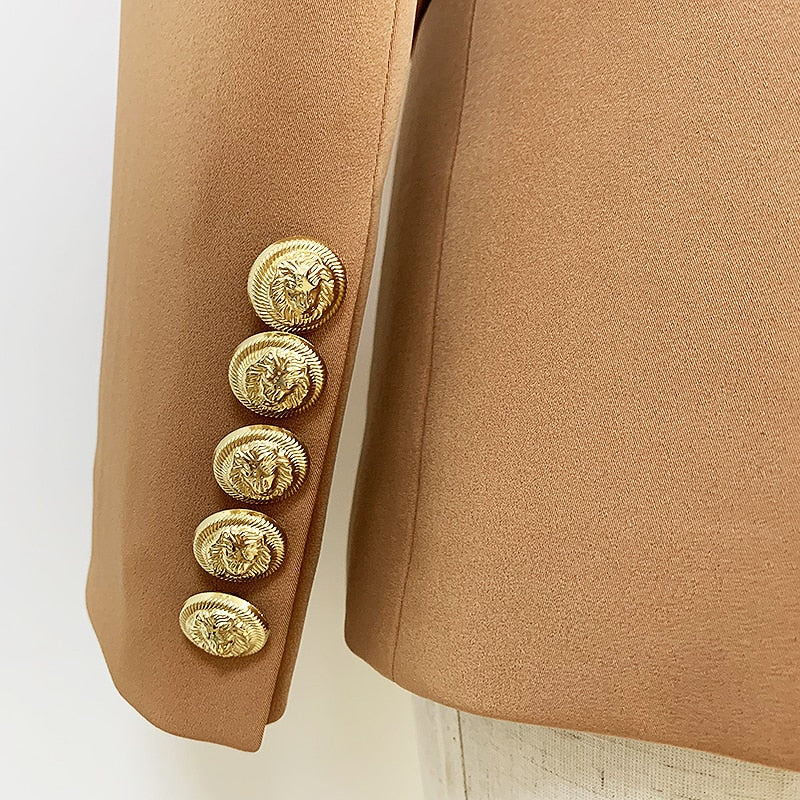 HIGH STREET 2022 Neueste Designer-Blazer-Jacken-Frauen-dünner passender zweireihiger Metalllöwen-Knopf-Schalkragen-Blazer