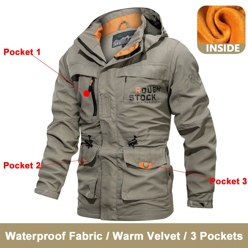 Spring Men Military Tactical Jackets Multi-Pockets Waterproof Casual Windbreaker Mens Coat Outdoor Hooded