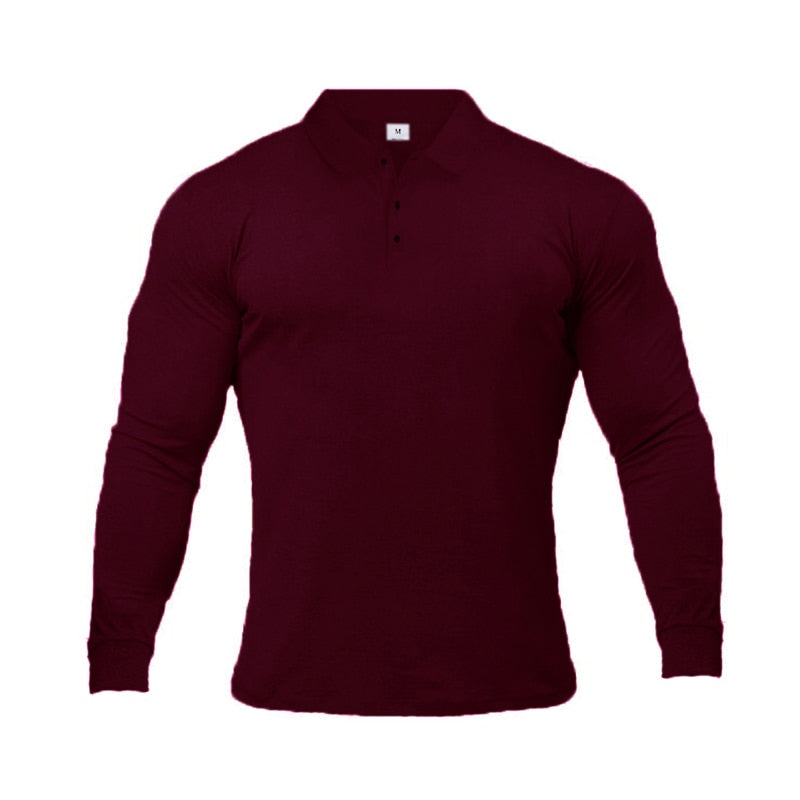 Marke Polo-Shirts Langarm Herren Baumwolle Solide Fitness Herren Slim Fit Mode Herbst Atmungsaktives Poloshirt