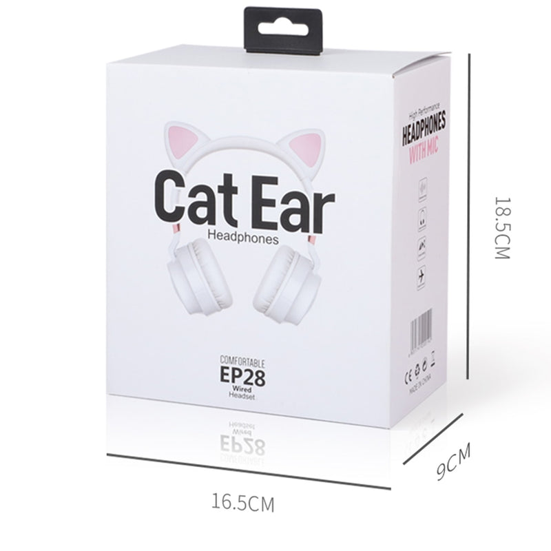 Cute Cat Ear Headphone Wired Headphones Muisc Stereo Earphones Wired Headset with Microphone Adult Girl Kid Child Headset Lovely