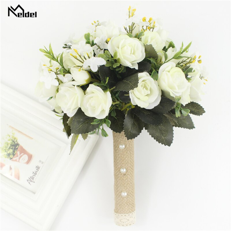 Meldel New Purple White Wedding Bouquet Handmade Artificial Flower Rose Buque Casamento Bridal Bouquet for Wedding Decorations