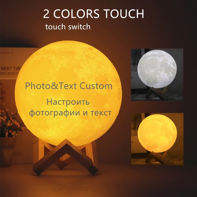 Photo/Text Customized 3D Printing Moon Lamp  Touch Switch Night Light for Kids Girlfriend family Custom gift Home Decor Dropship