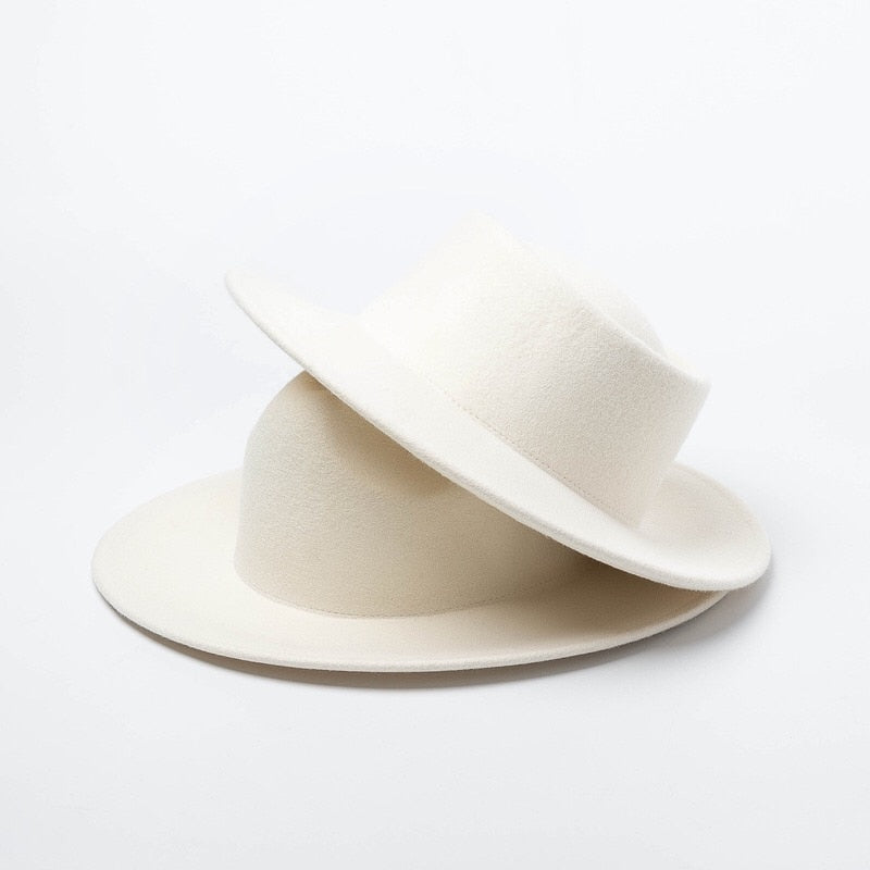 Frauen 100% Wollfilzhüte Weiß Fedoras mit breiter Krempe für Hochzeitsfeier Kirchenhüte Pork Pie Fedora Hut Floppy Derby Triby Hats Base
