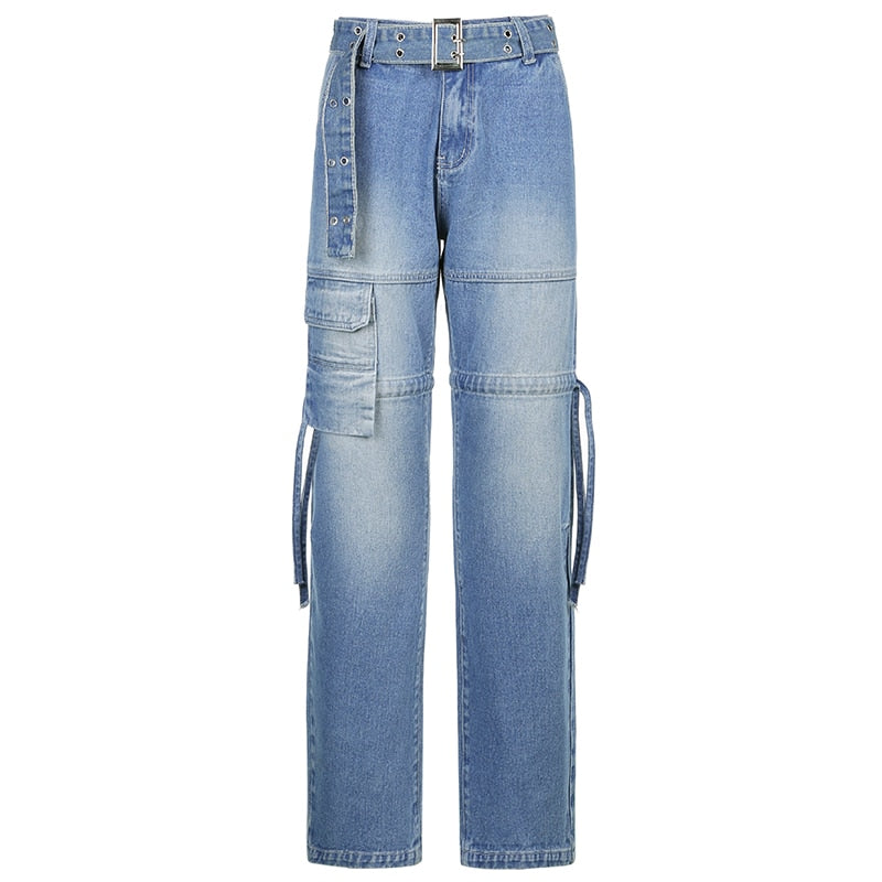 Rapcopter y2k Jeans Retro Schärpen Jeanshose Geraffte Kordelzug Cargohose Damen Große Taschen Hose Damen Streetwear Jeans 90er Jahre