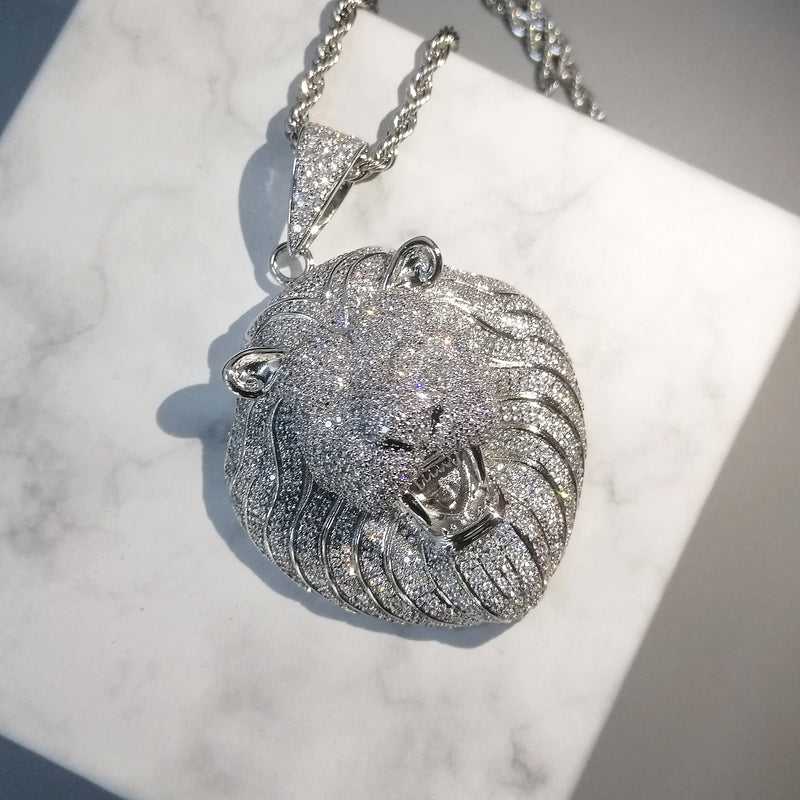Bling Iced Out Necklace Micro Pave Cubic Zircon Lion Head Pendant for Men Women Gifts Luxury Hip Hop Jewelry